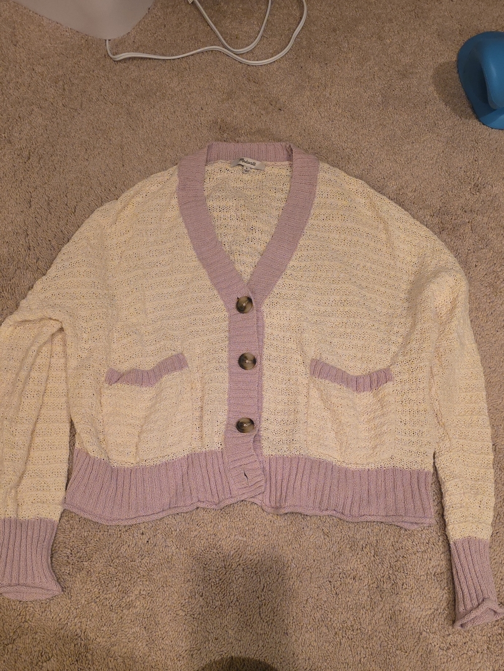 Madewell Cream and Lavender Cardigan Sweater